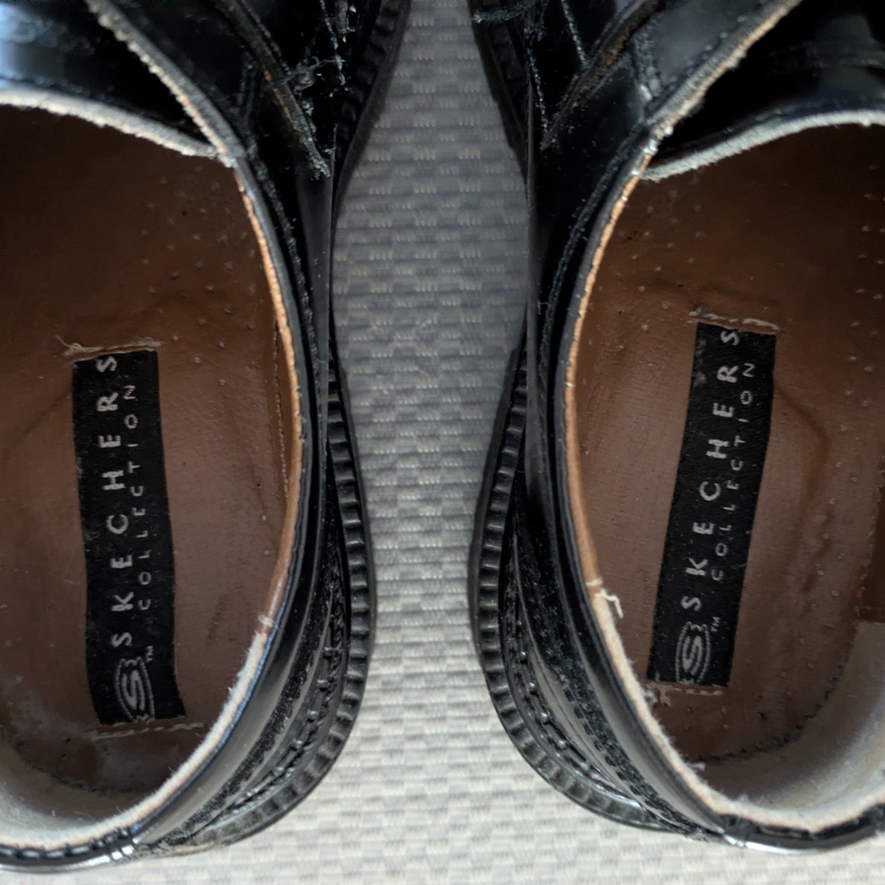 Skechers Black Monk Strap Leather Shoe Chunky Mens 7 1/2 Prep Grunge